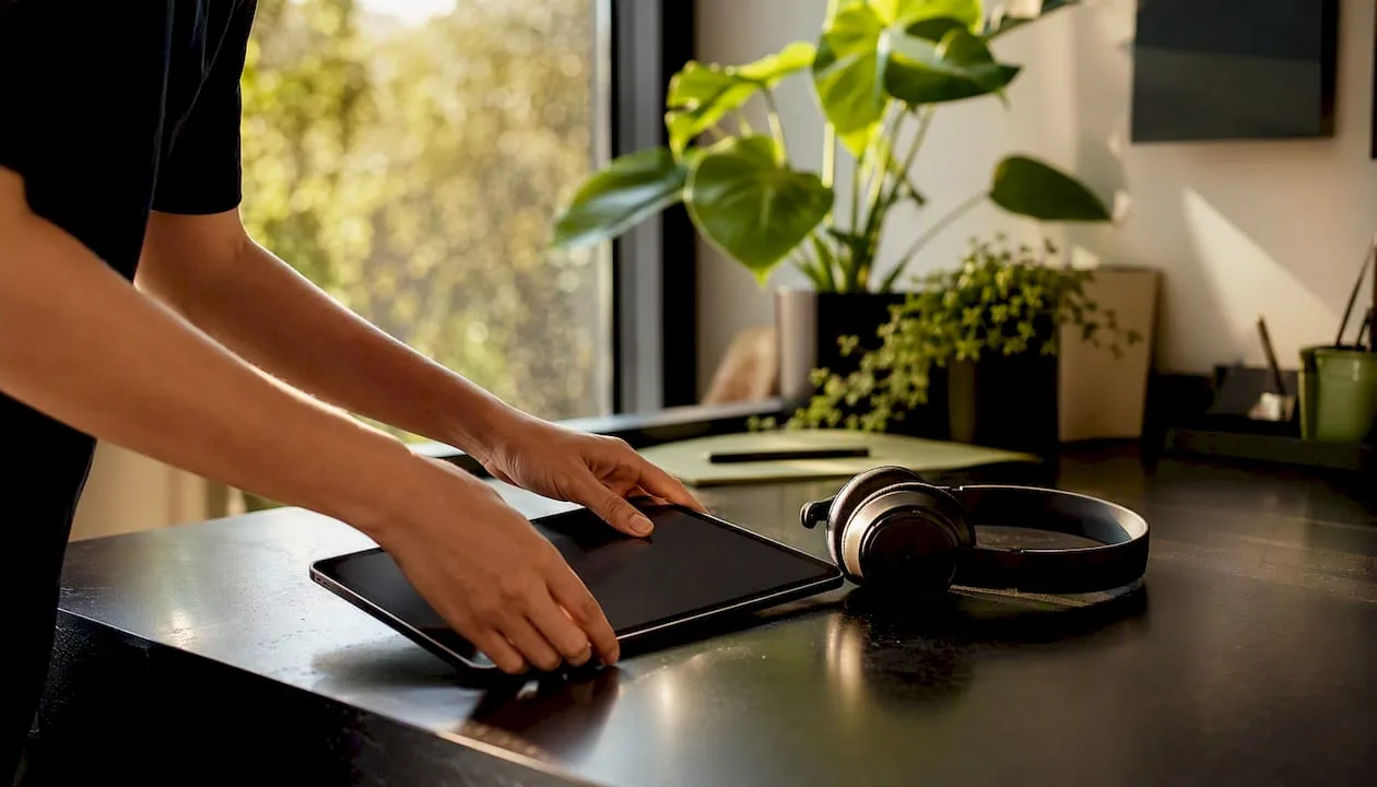 Hands connecting headset and phone