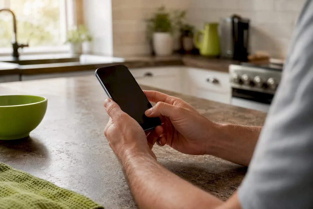 Hands composing SMS on smartphone