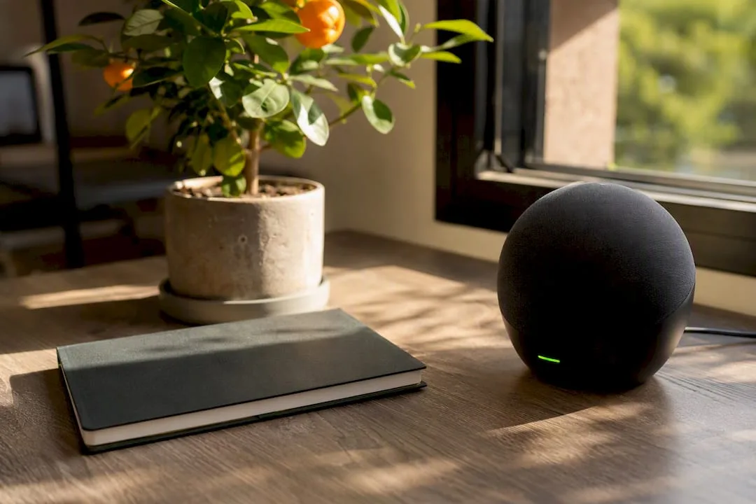 Partial AI assistant device on office desk