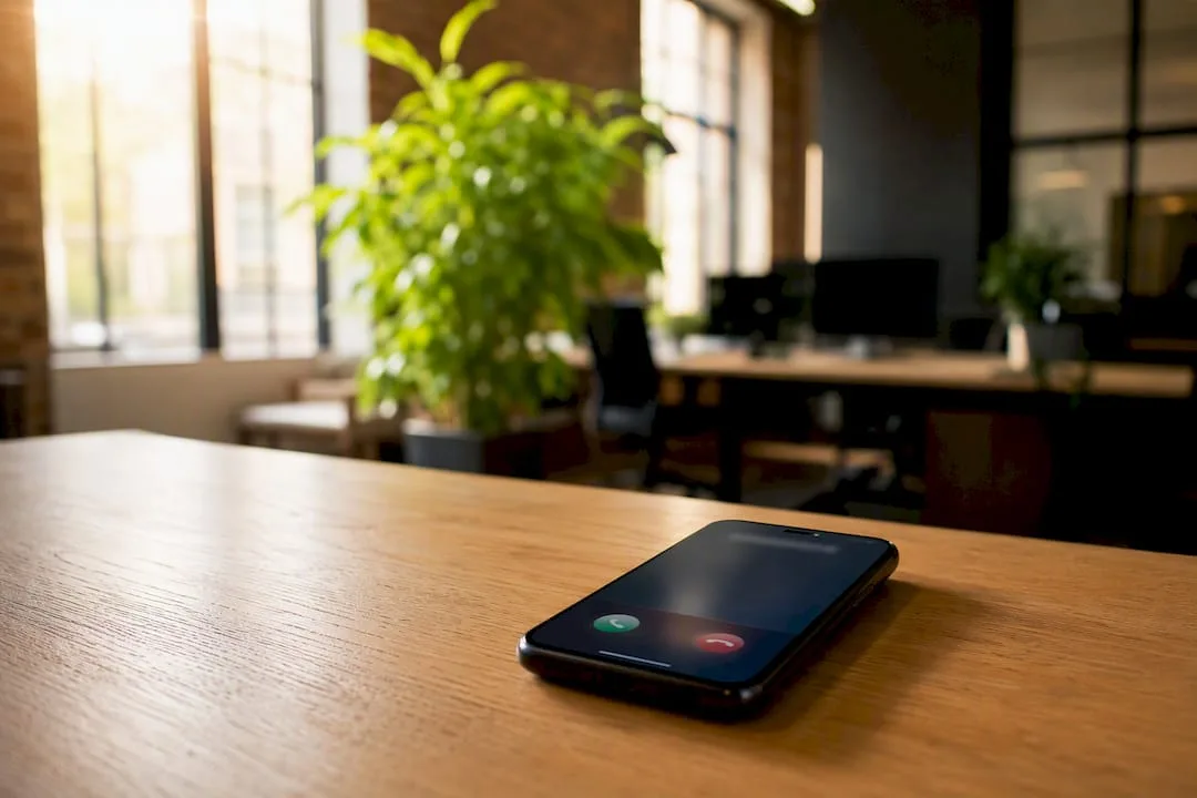Smartphone on desk receiving call