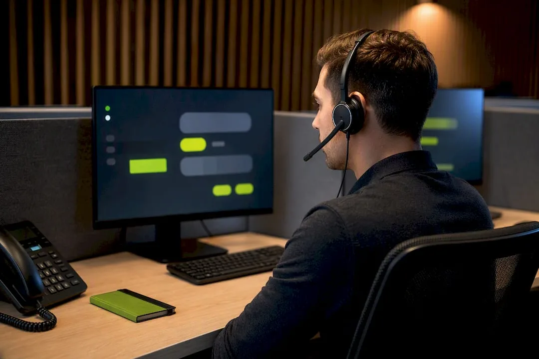 Operator reviewing a contact center call menu