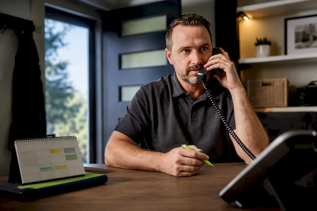 Service business owner handling incoming call