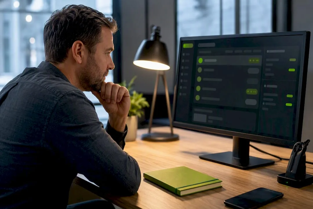 Owner reviewing phone CRM activity workspace