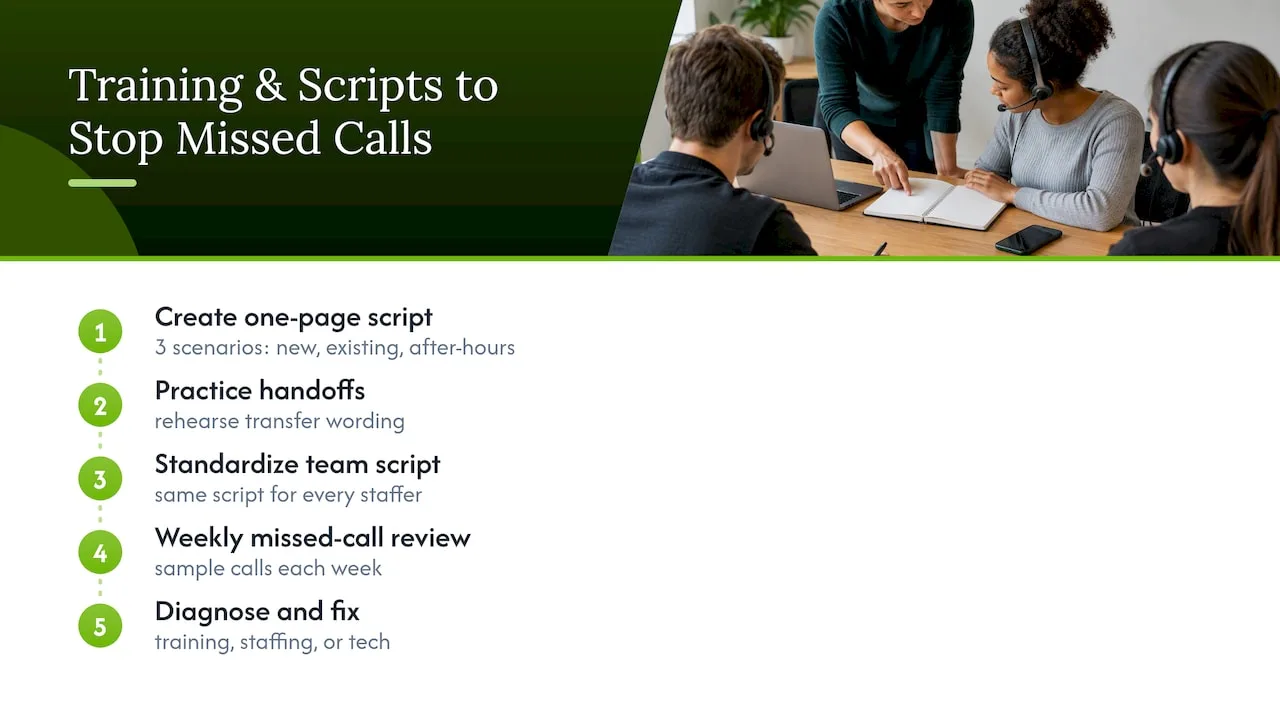 Training and scripts that help staff stop missing calls — overview diagram